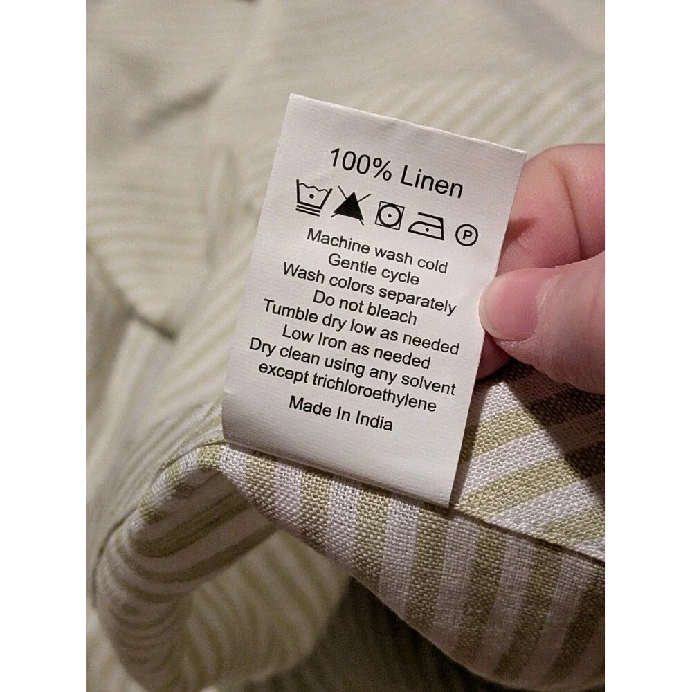 100% Linen Solino Home 60 Inch Diameter Sage Green Narrow Stripe Tablecloth